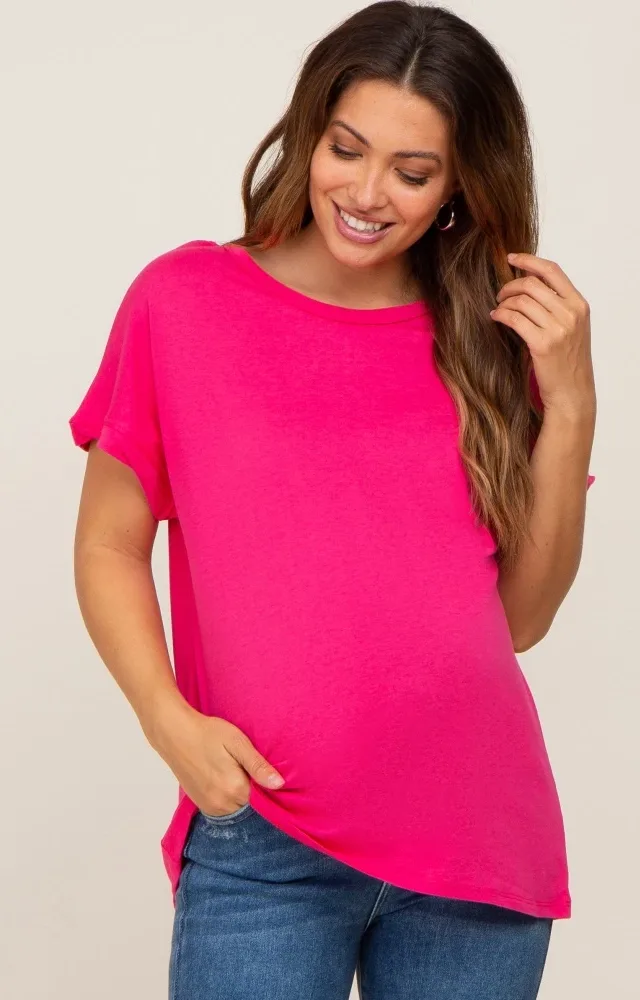 Fuchsia Short Sleeve Maternity Top