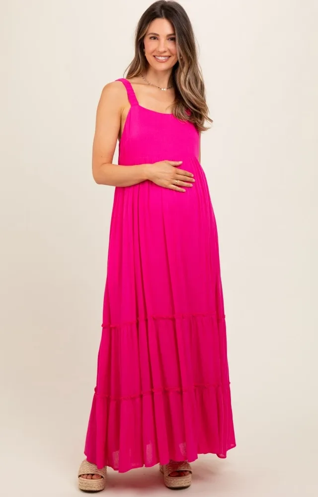 Fuchsia Tiered Maternity Maxi Dress