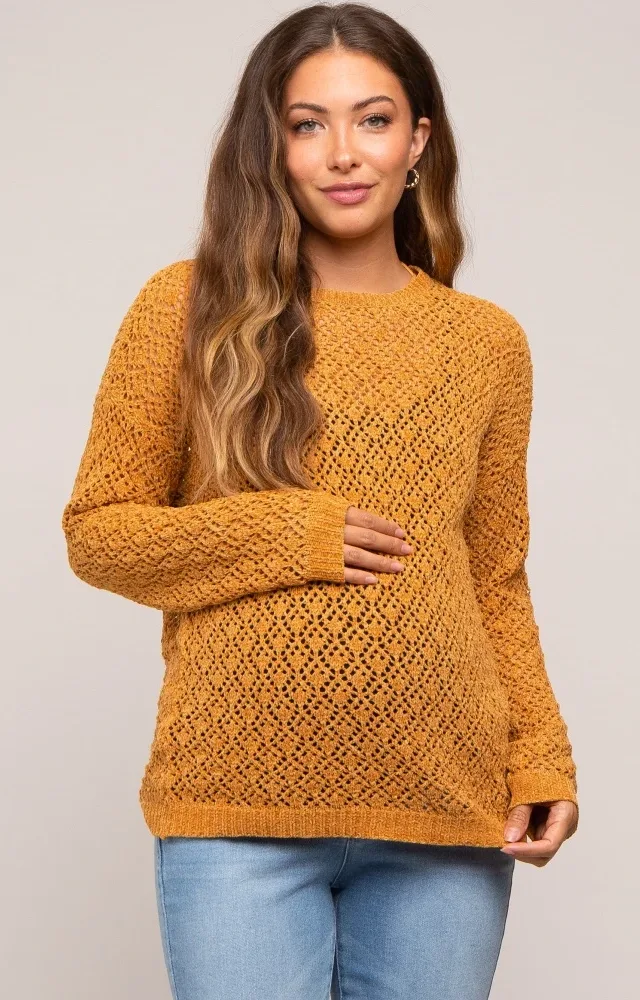 Gold Chenille Open Knit Maternity Sweater