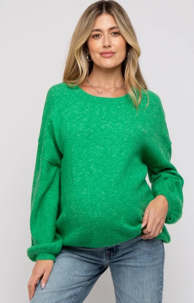 Green Basic Drop Shoulder Maternity Sweater