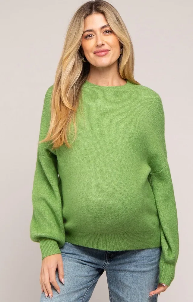 Green Bubble Sleeve Maternity Sweater