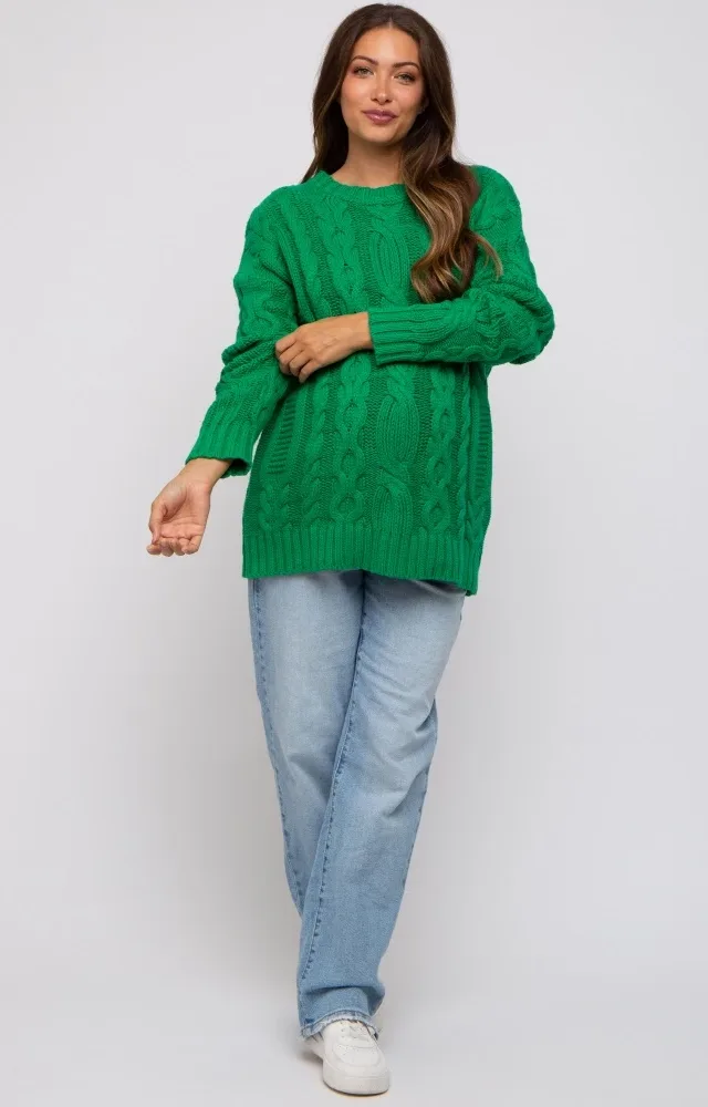 Green Chunky Cable Knit Maternity Sweater