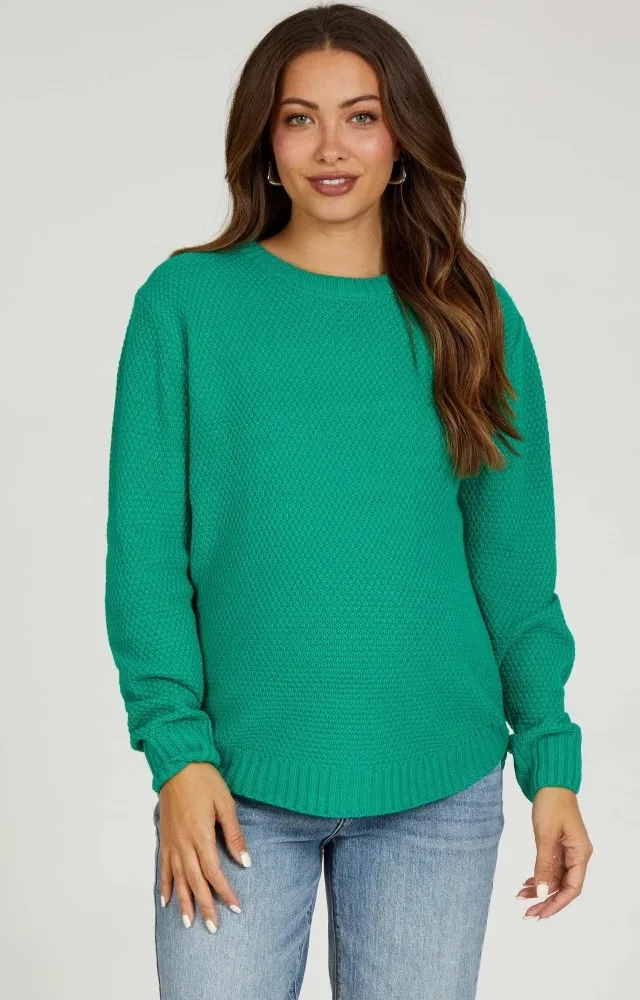 Green Knit Pullover Maternity Sweater