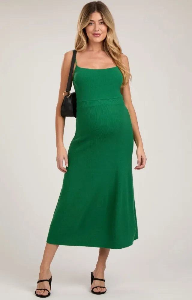 Green Square Neck Sleeveless Sweater Maternity Midi Dress