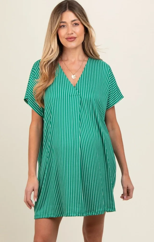 Green Striped Soft Knit Maternity Dress