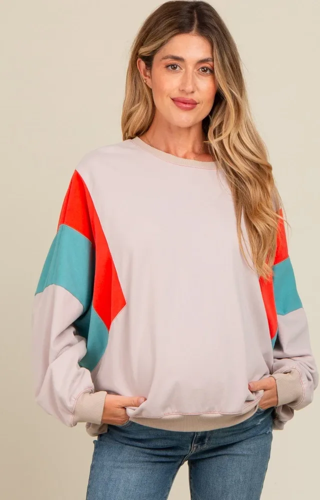 Grey Colorblock Dolman Sleeve Maternity Sweatshirt