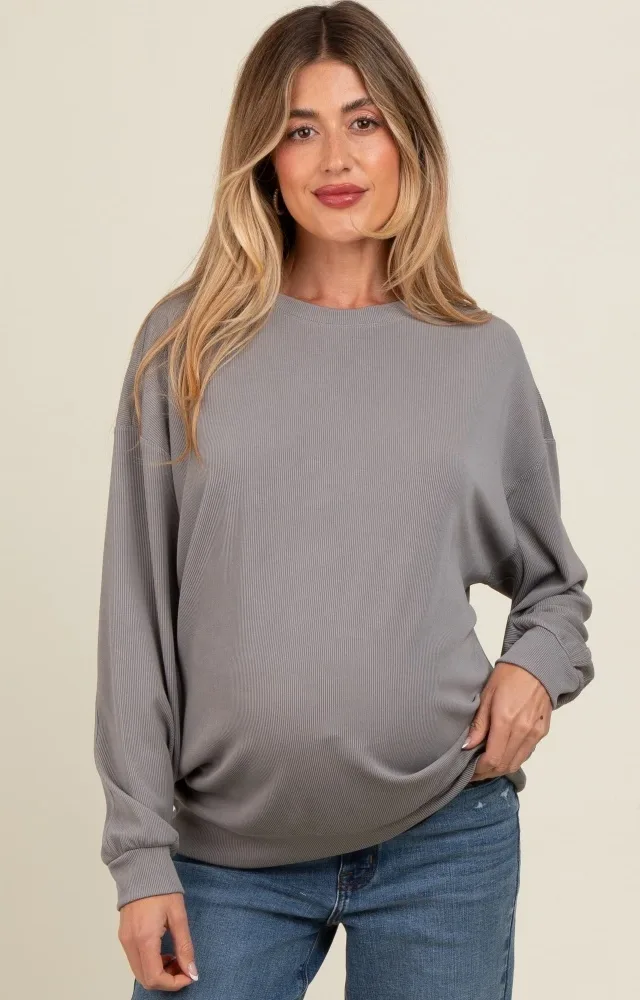 Grey Drop Shoulder Maternity Sweatshirt