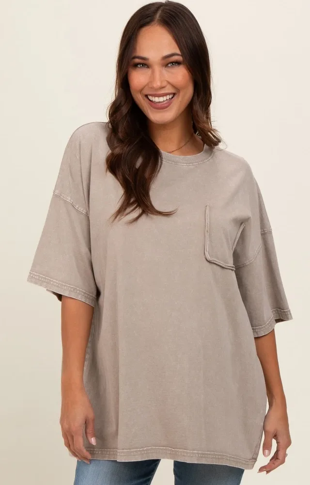 Grey Faded Wash Maternity Short Sleeve Top