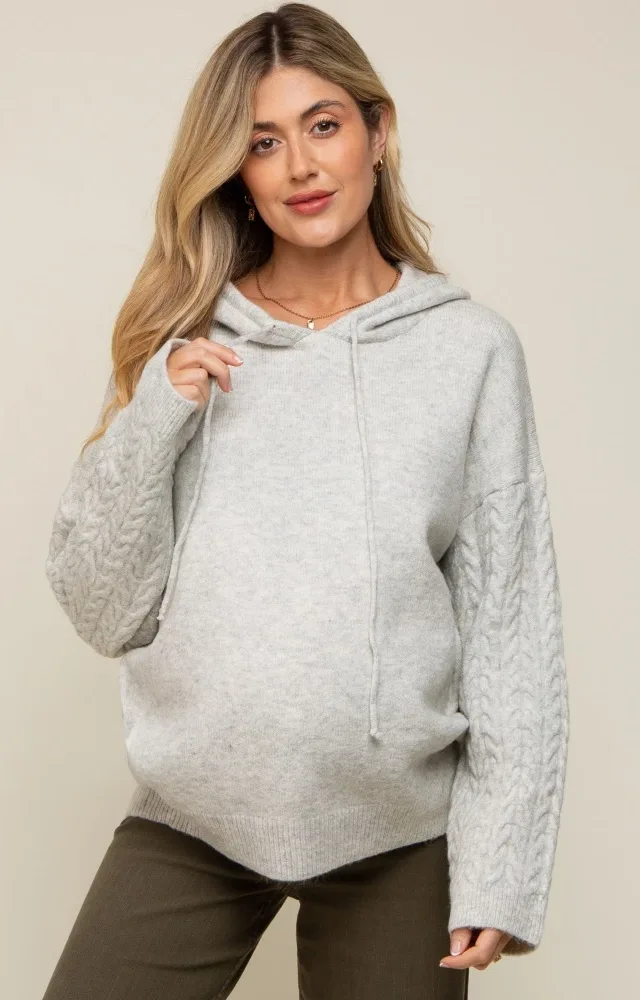 Grey Mixed Knit Maternity Hooded Sweater