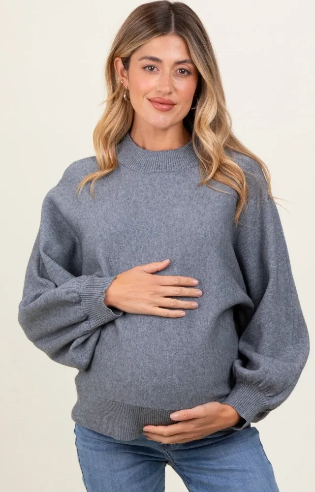 Grey Oversized Bubble Sleeve Maternity Sweater