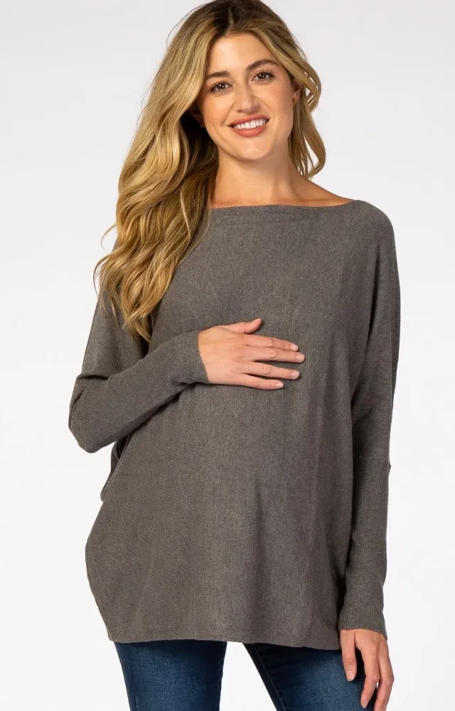 Grey Soft Knit Boatneck Maternity Sweater