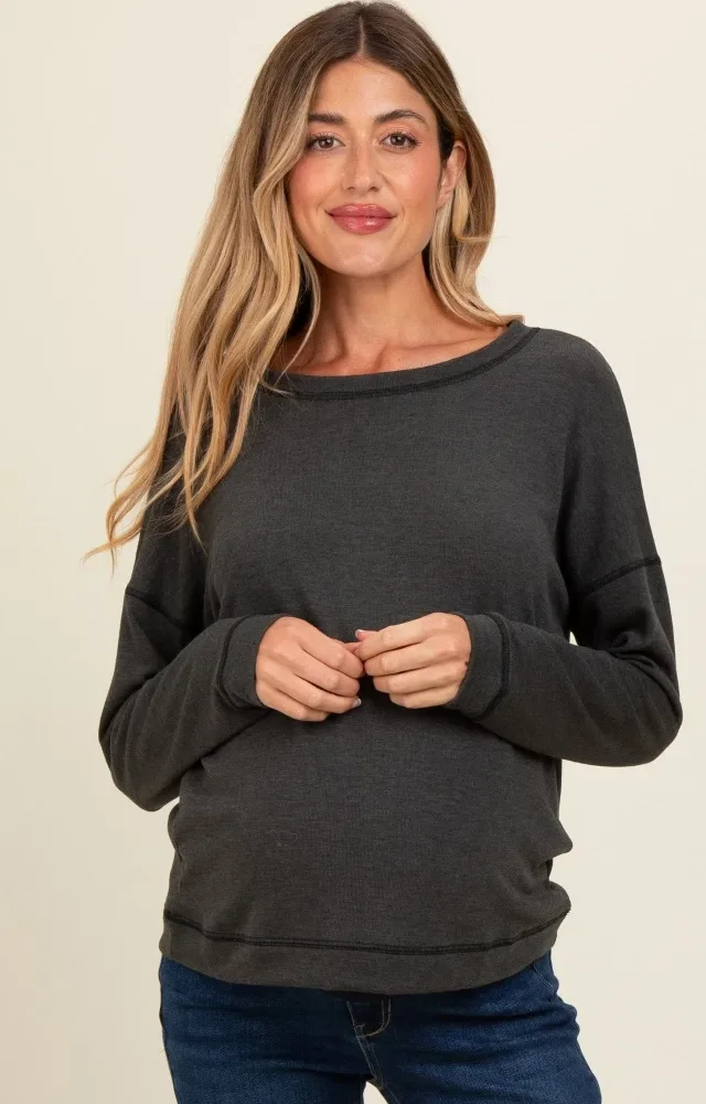 Grey Stitch Detail Maternity Long Sleeve Top