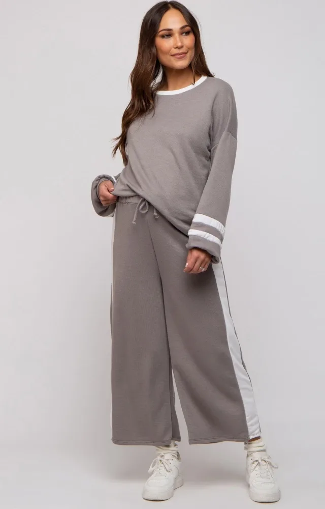 Grey Striped Long Sleeve Maternity Set