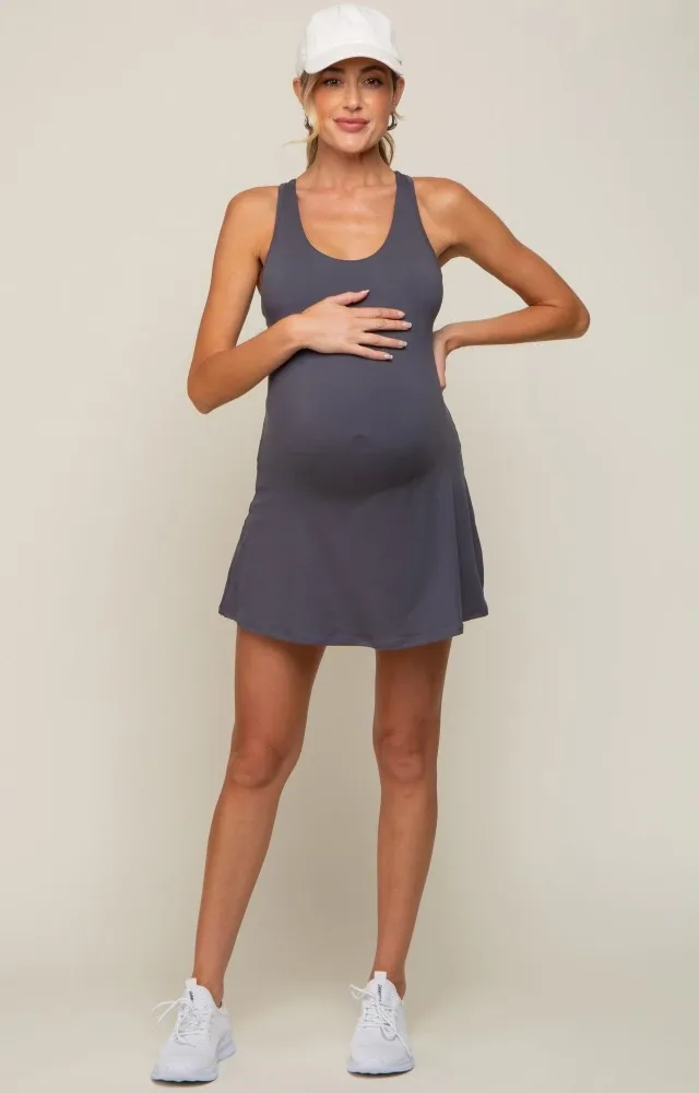 Grey Tennis Racerback Maternity Romper Dress