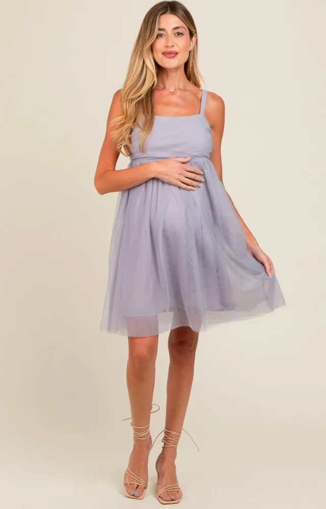 Grey Tulle Skirt Maternity Dress