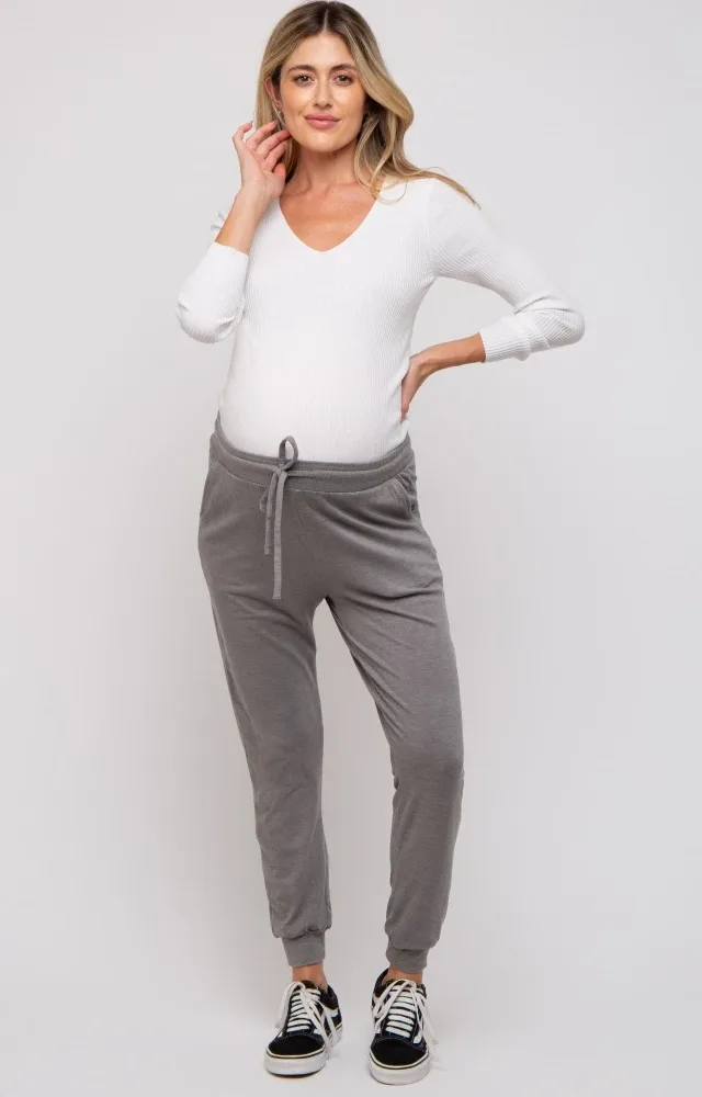 Grey Ultra Soft Knit Drawstring Maternity Joggers