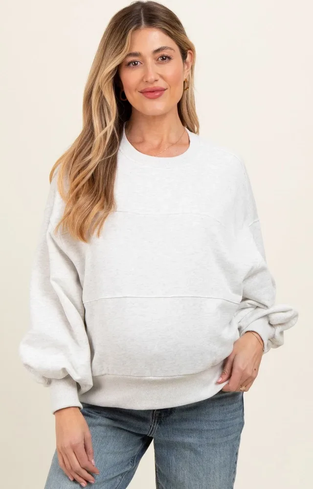 Heather Gray Long Sleeve Maternity Crewneck