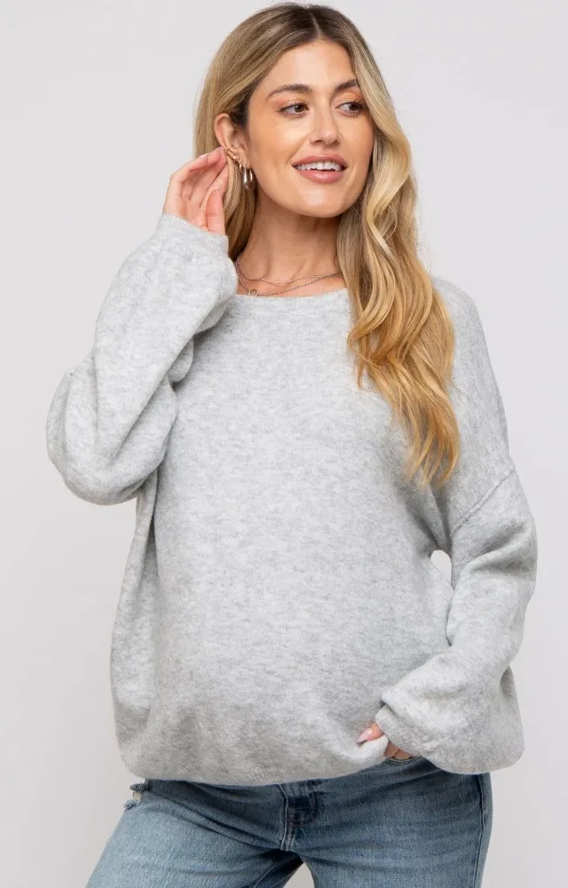 Heather Grey Basic Drop Shoulder Maternity Sweater