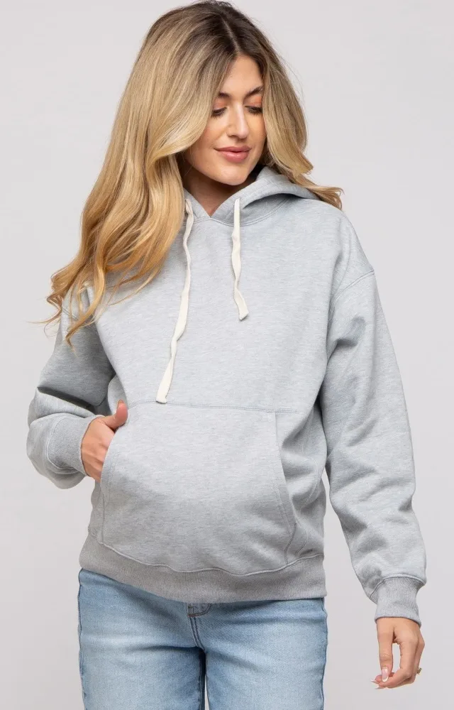 Heather Grey Basic Fleece Maternity Hoodie