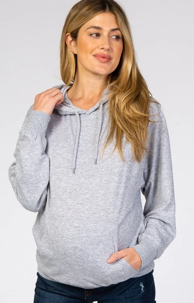 Heather Grey Basic Hooded Maternity Sweatshirt