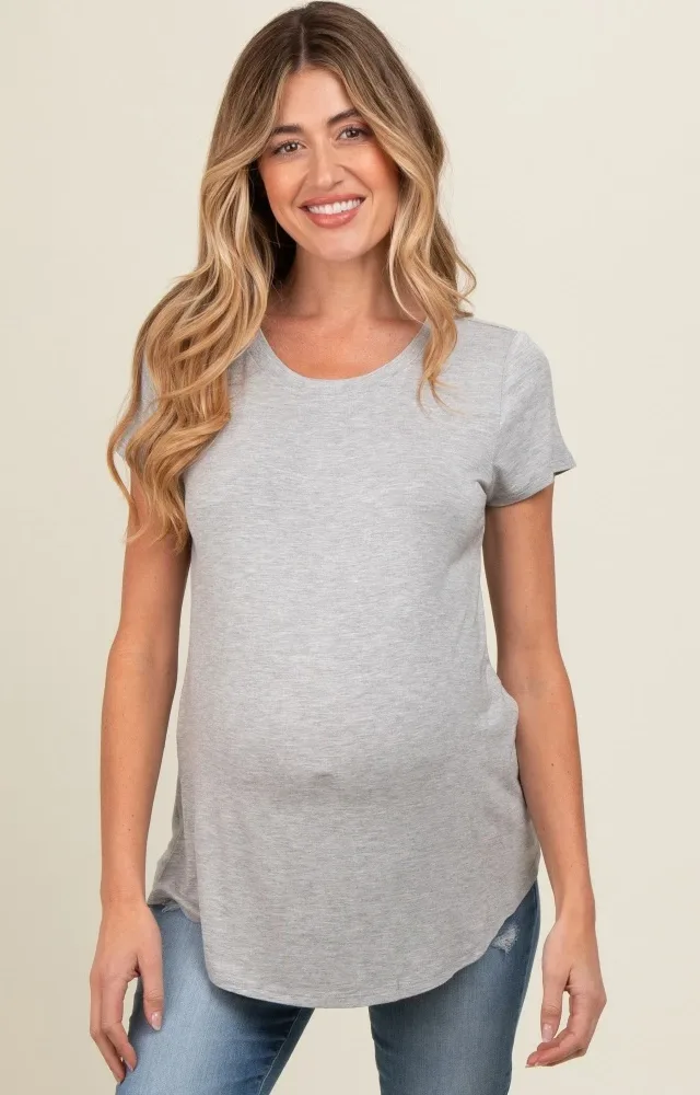 Heather Grey Basic Short Sleeve Maternity Top