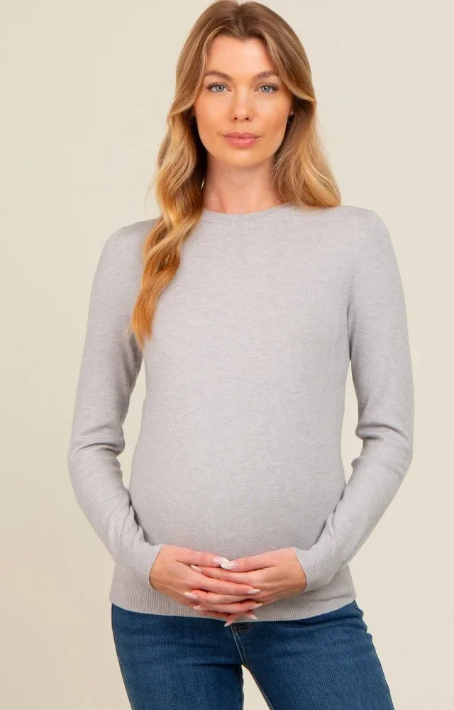 Heather Grey Basic Soft Knit Maternity Sweater