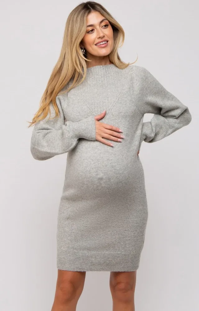 Heather Grey Chunky Knit Maternity Sweater Dress