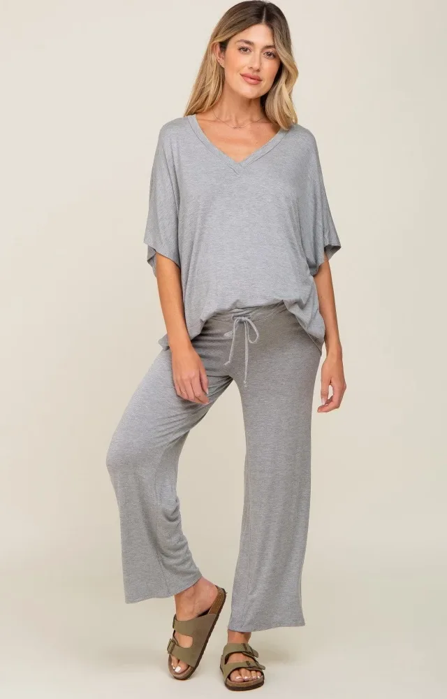 Heather Grey Cropped Pant Maternity Set