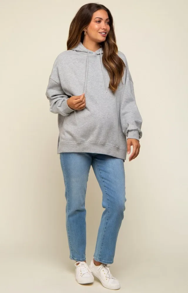 Heather Grey Drawstring Maternity Hoodie