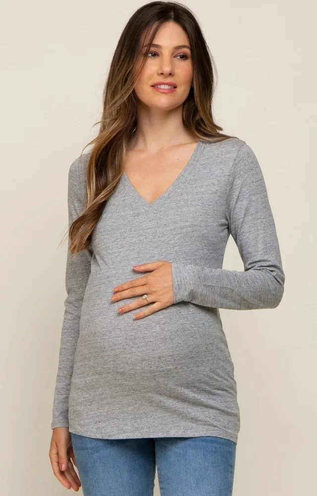 Heather Grey Fitted Long Sleeve Maternity Top