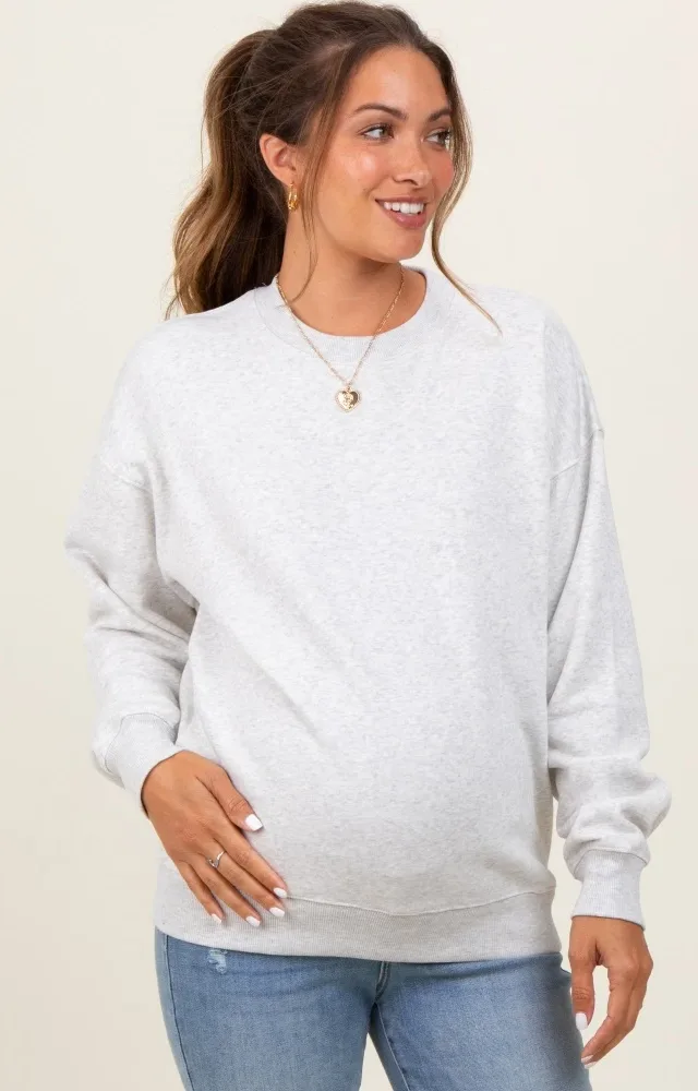 Heather Grey Fleece Crew Neck Relaxed Fit Maternity Sweatshirt