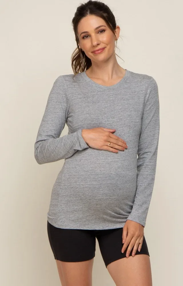 Heather Grey Long Sleeve Maternity Top