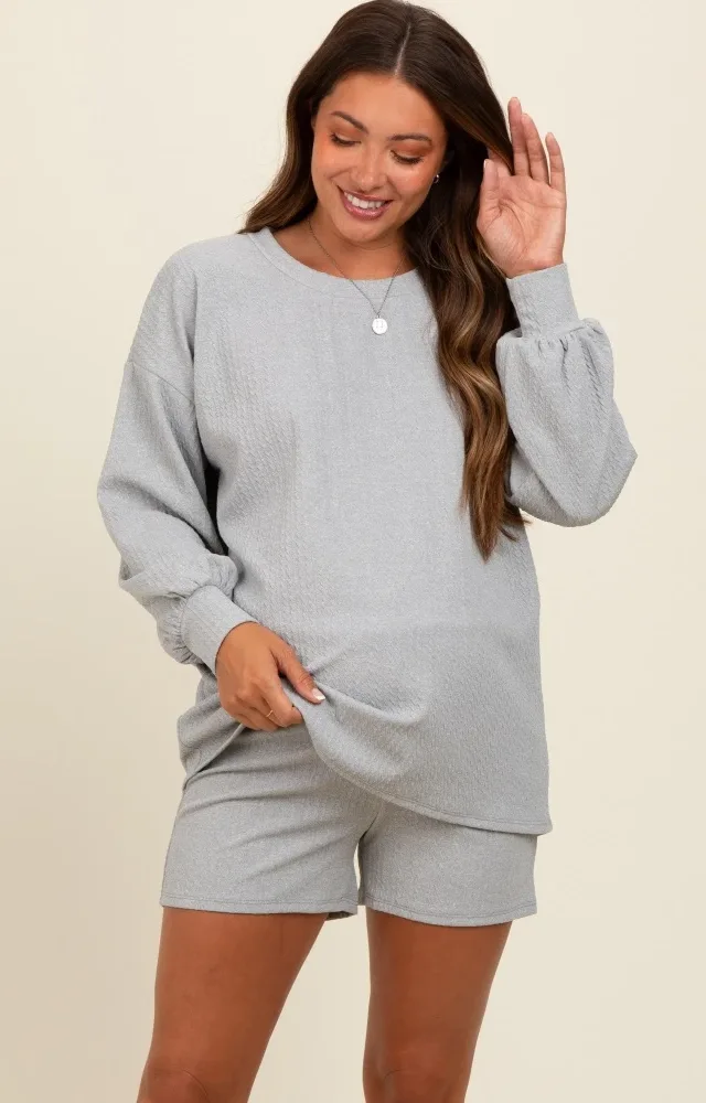 Heather Grey Long Sleeve Short Maternity Set