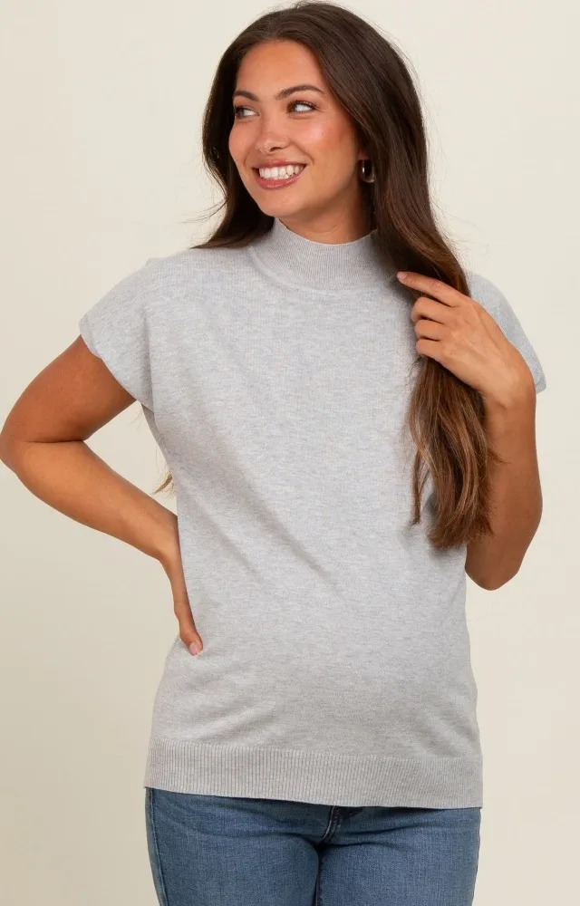 Heather Grey Mock Neck Knit Maternity Top