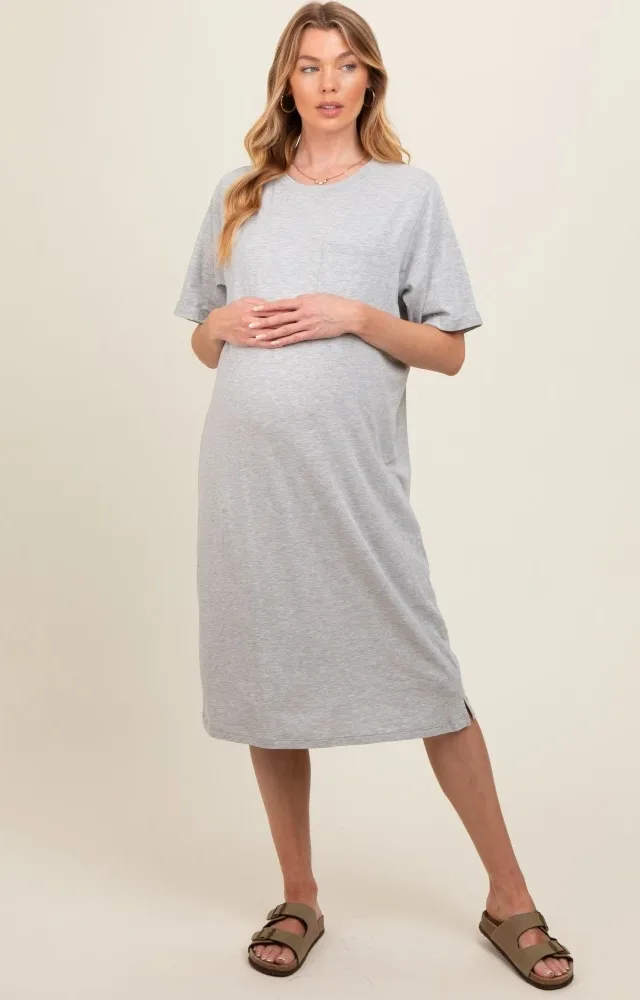 Heather Grey Oversized Round Neck T-Shirt Maternity Dress