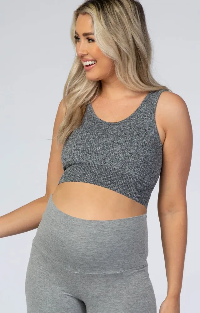 Heather Grey Ribbed Maternity Sports Bra