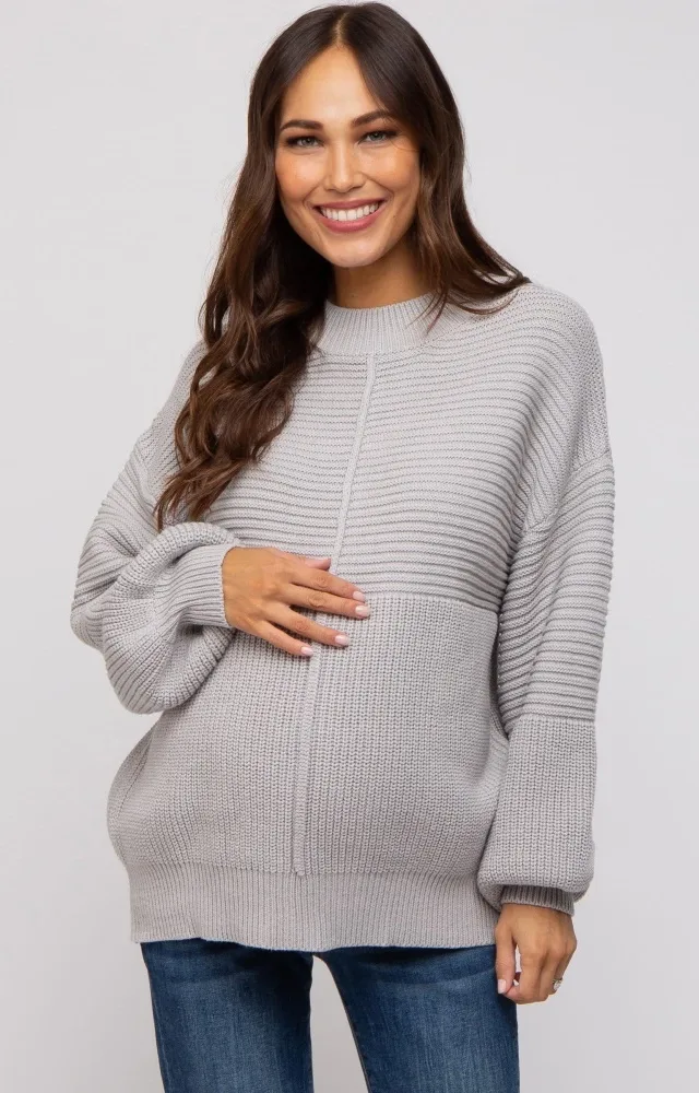 Heather Grey Ribbed Maternity Sweater