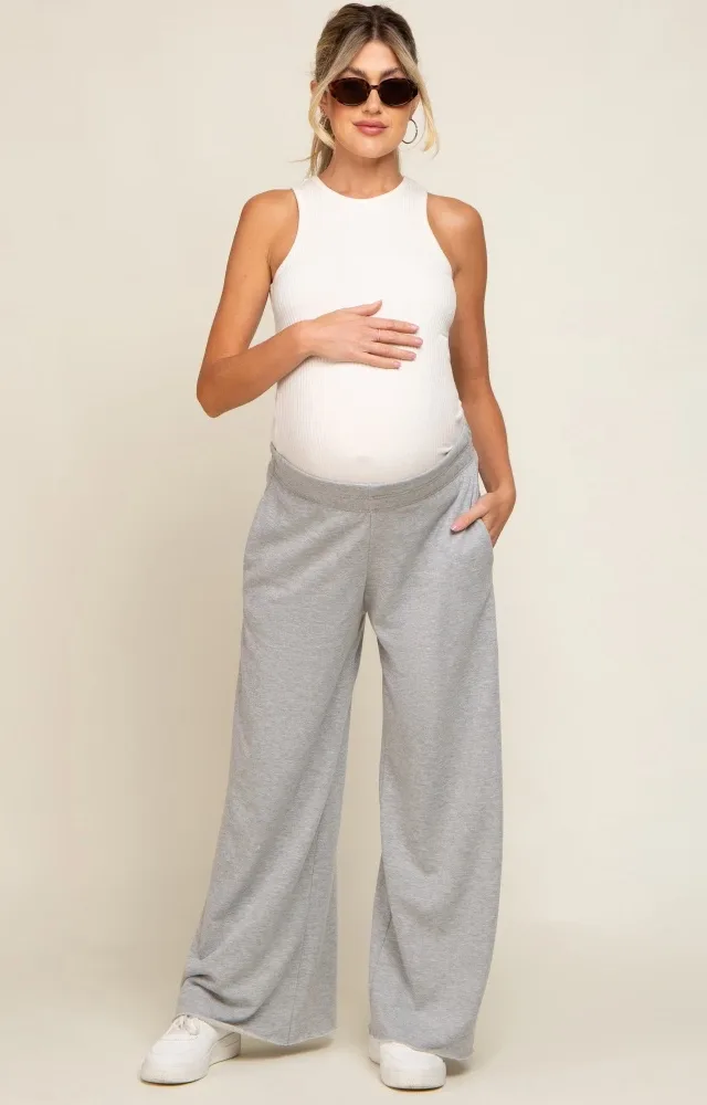 Heather Grey Soft Fleece Wide Leg Maternity Lounge Pants