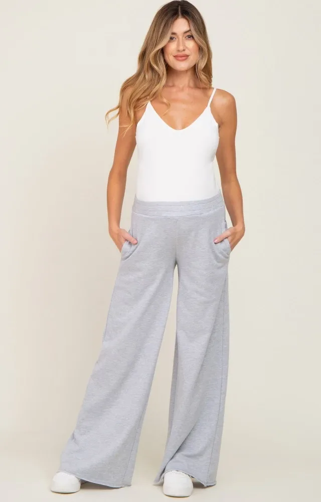 Heather Grey Wide Leg Fray Hem Maternity Sweatpants