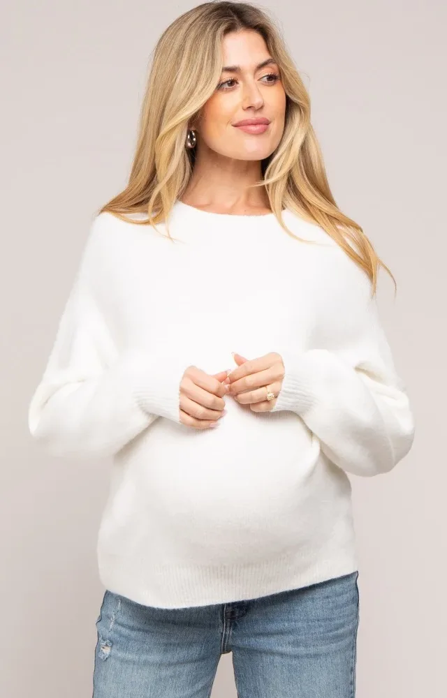 Ivory Bubble Sleeve Maternity Sweater