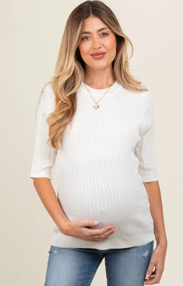 Ivory Cable Knit Maternity Short Sleeve Top