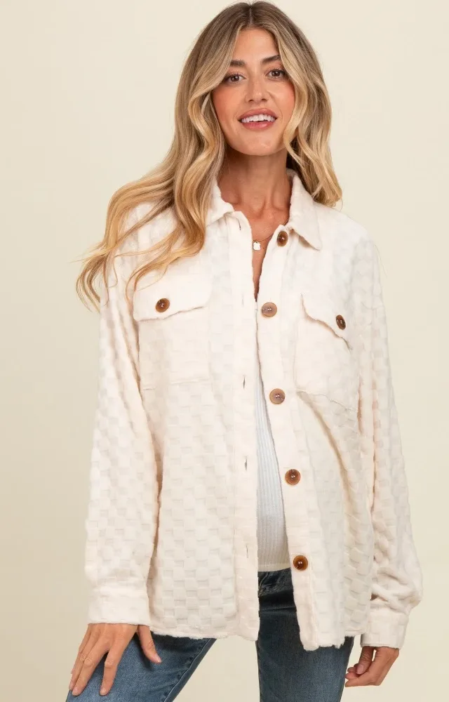 Ivory Checker Plaid Button Down Maternity Shirt