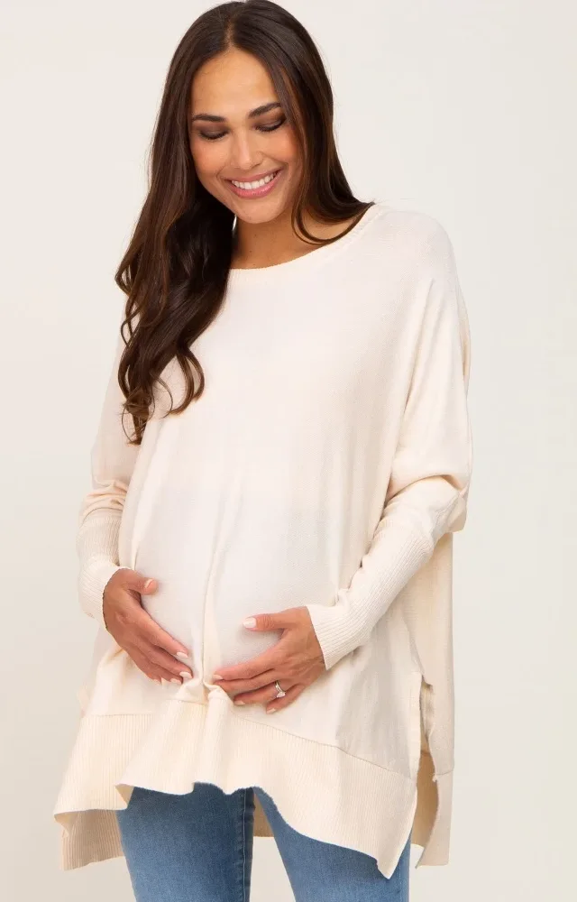 Ivory Dolman Sleeve Side Slit Maternity Sweater