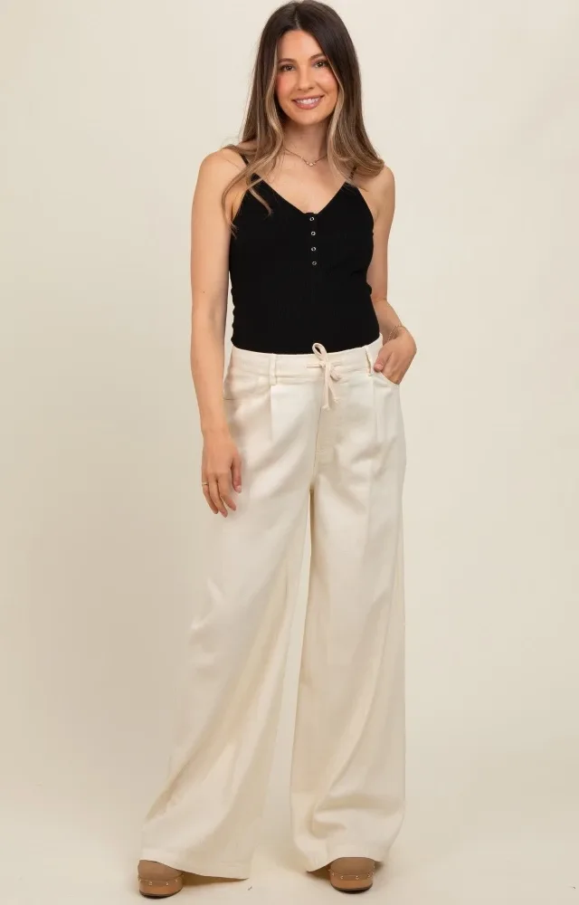 Ivory Drawstring Wide Leg Maternity Pants