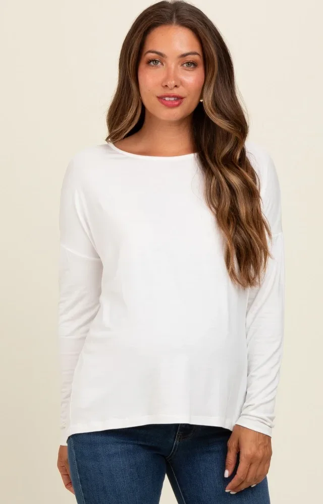 Ivory Drop Shoulder Maternity Long Sleeve Top