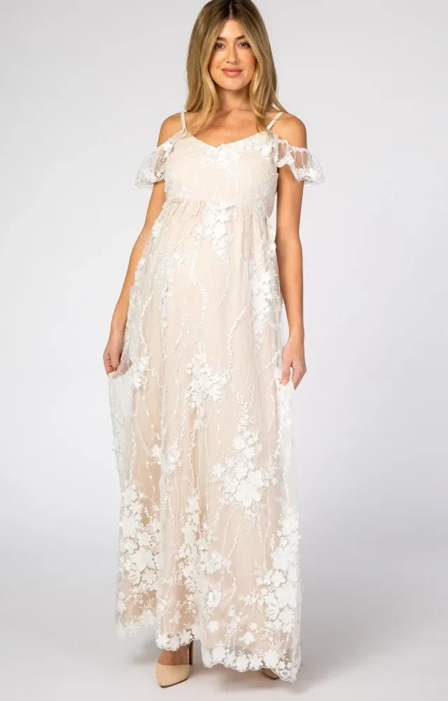 Ivory Floral Embroidered Maternity Gown