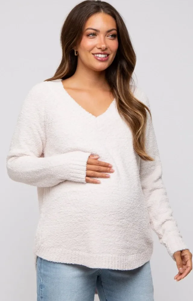 Ivory Fuzzy Soft Knit Maternity Sweater