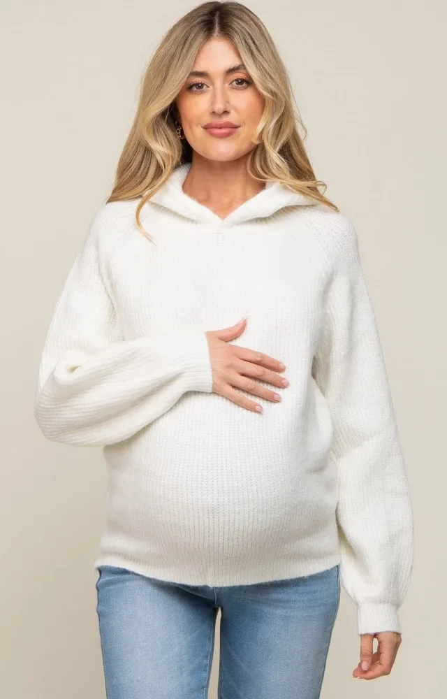 Ivory Hooded Maternity Sweater