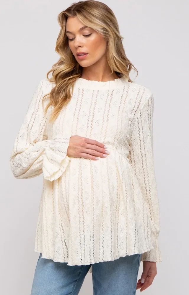 Ivory Lace Ruffled Neck Maternity Top