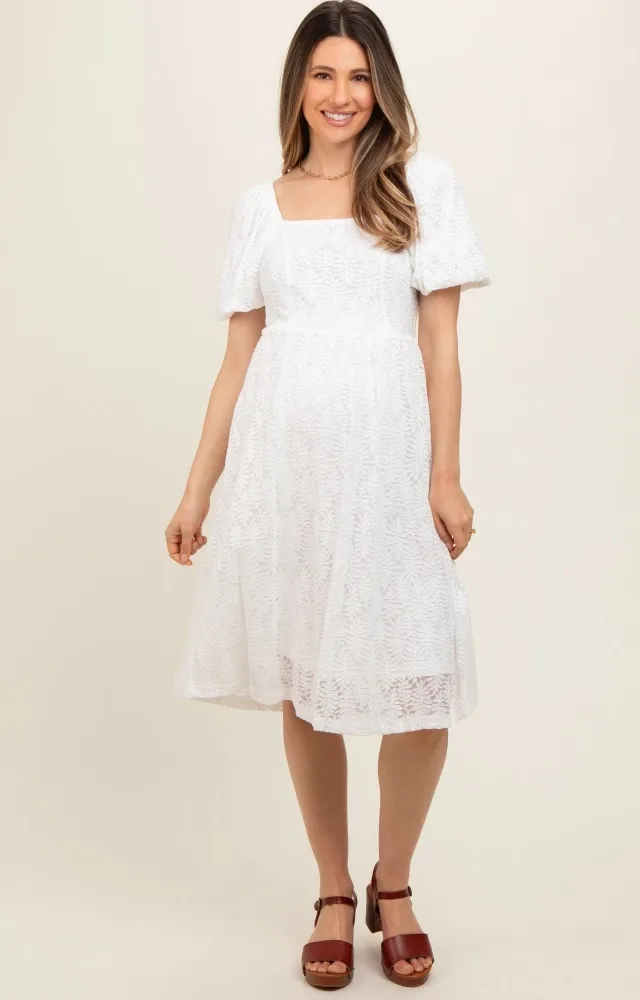 Ivory Lace Square Neck Maternity Dress